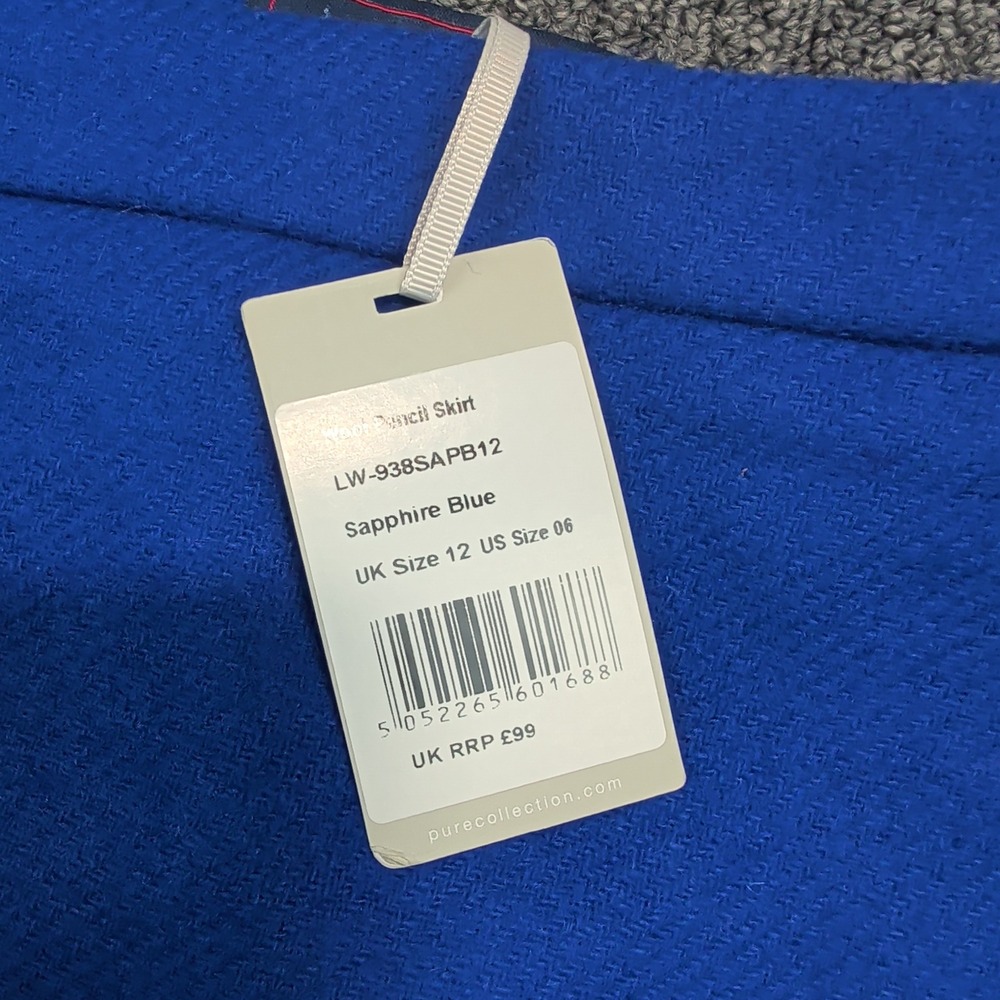 Pure Collection Classic Pencil Skirt 6 Sapphire Blue 100% Wool British Cloth NWT - Picture 3 of 12